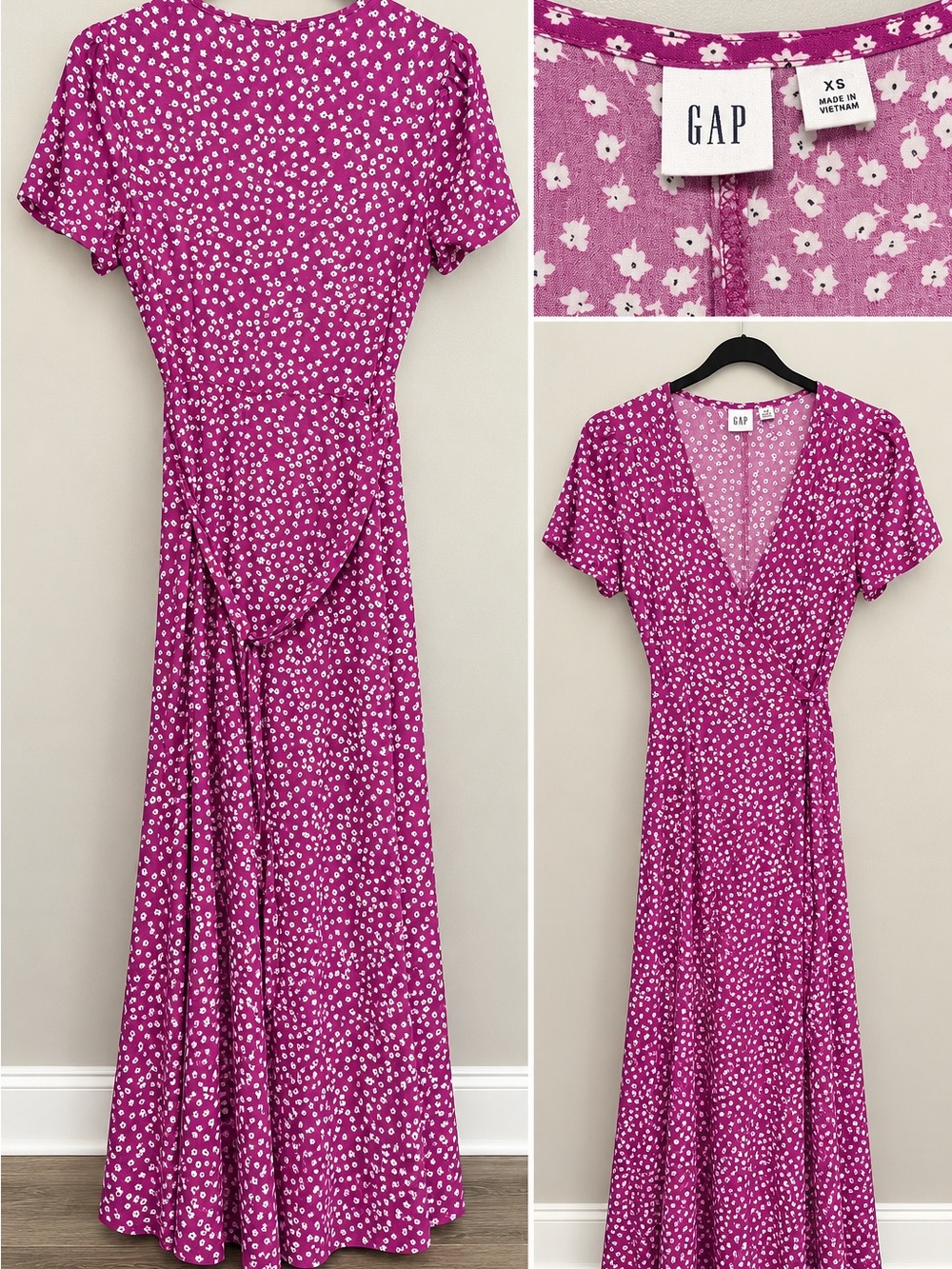 GAP Purple Floral Wrap Maxi Dress โ XS โ Short Sleeve